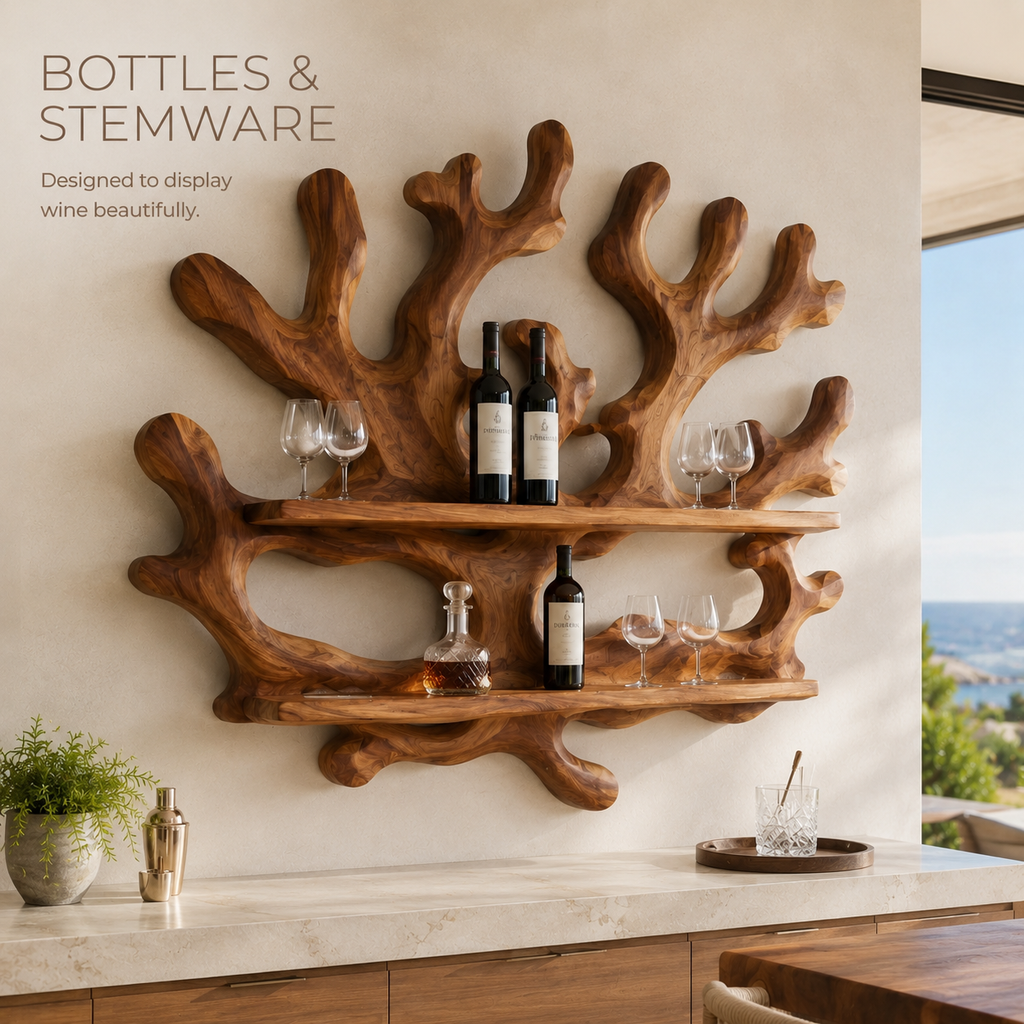 Solid Wood Wall Wine Rack with Glass Holder - Live Edge - product image 07