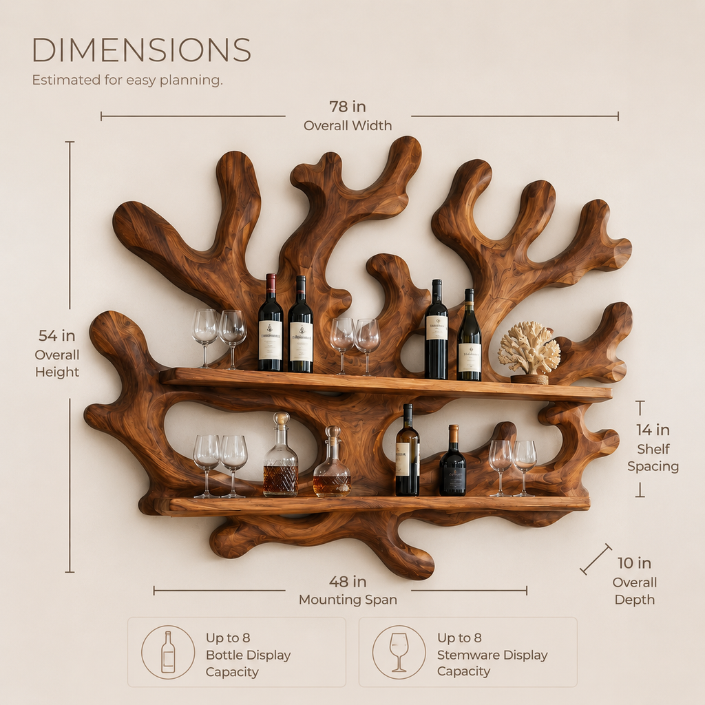 Solid Wood Wall Wine Rack with Glass Holder - Live Edge - product image 08