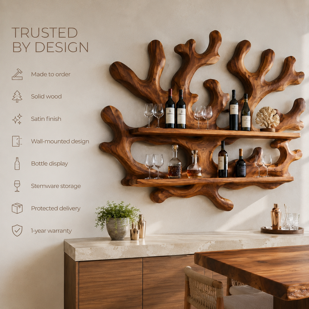 Solid Wood Wall Wine Rack with Glass Holder - Live Edge - product image 09