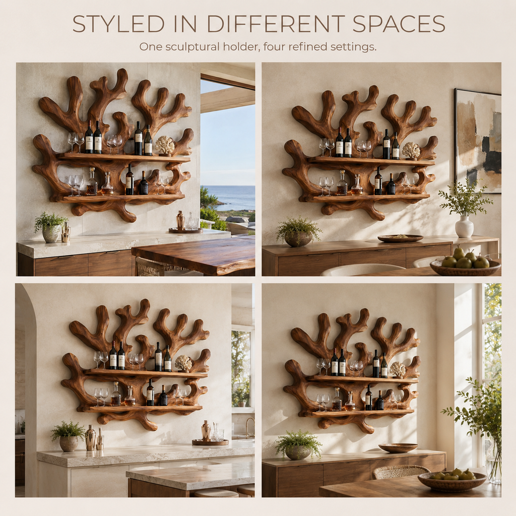 Solid Wood Wall Wine Rack with Glass Holder - Live Edge - product image 10
