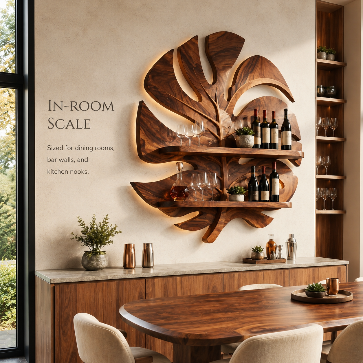 Solid Wood Wall Wine Rack with Glass Holder - Ribbed Wave - product image 04