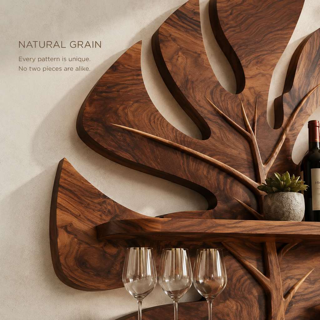 Solid Wood Wall Wine Rack with Glass Holder - Ribbed Wave - product image 05