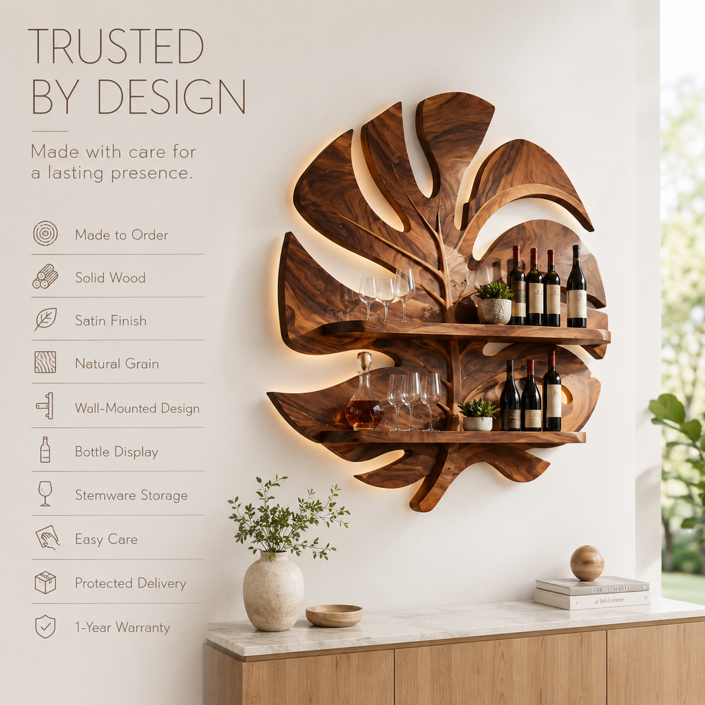 Solid Wood Wall Wine Rack with Glass Holder - Ribbed Wave - product image 09