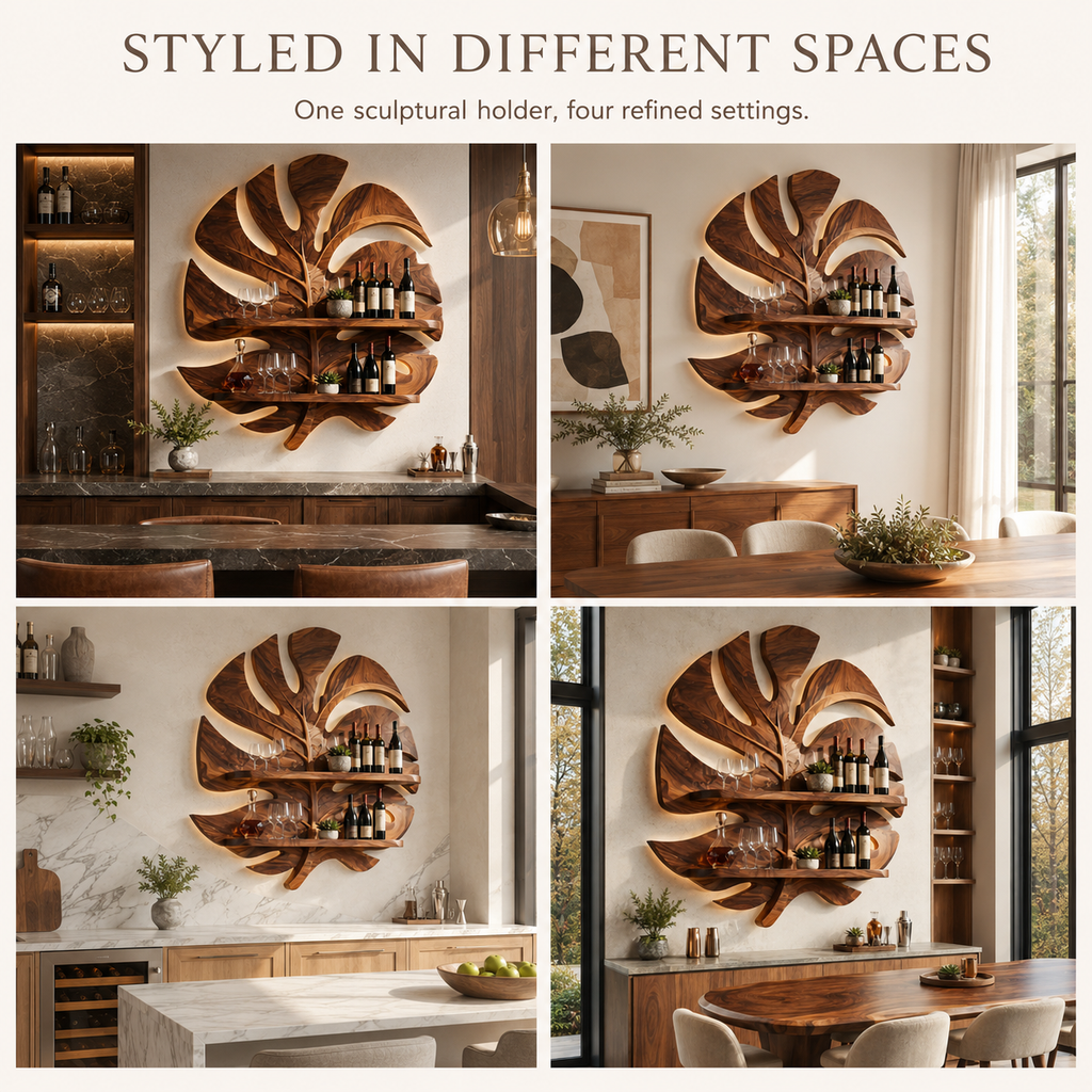 Solid Wood Wall Wine Rack with Glass Holder - Ribbed Wave - product image 10