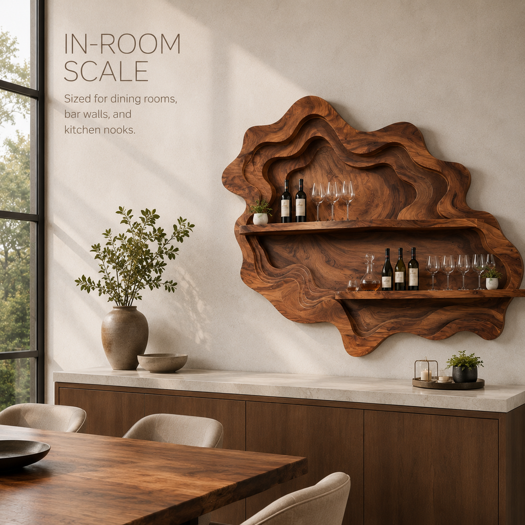 Solid Wood Wall Wine Rack with Glass Holder - Wave - product image 04