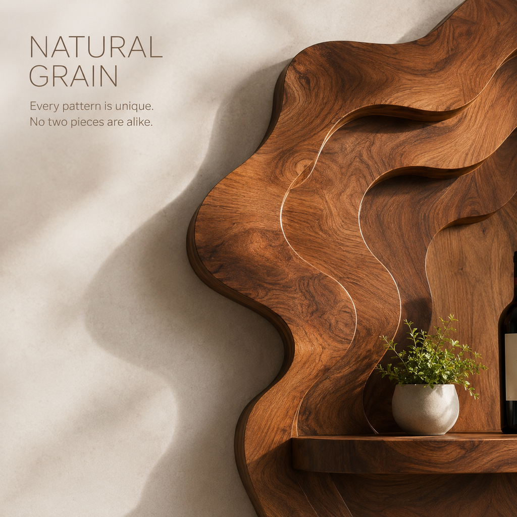 Solid Wood Wall Wine Rack with Glass Holder - Wave - product image 05
