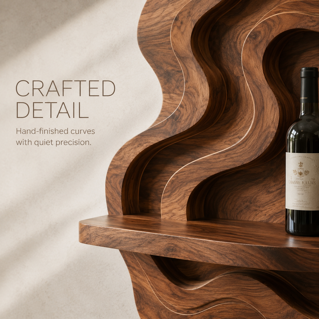 Solid Wood Wall Wine Rack with Glass Holder - Wave - product image 06