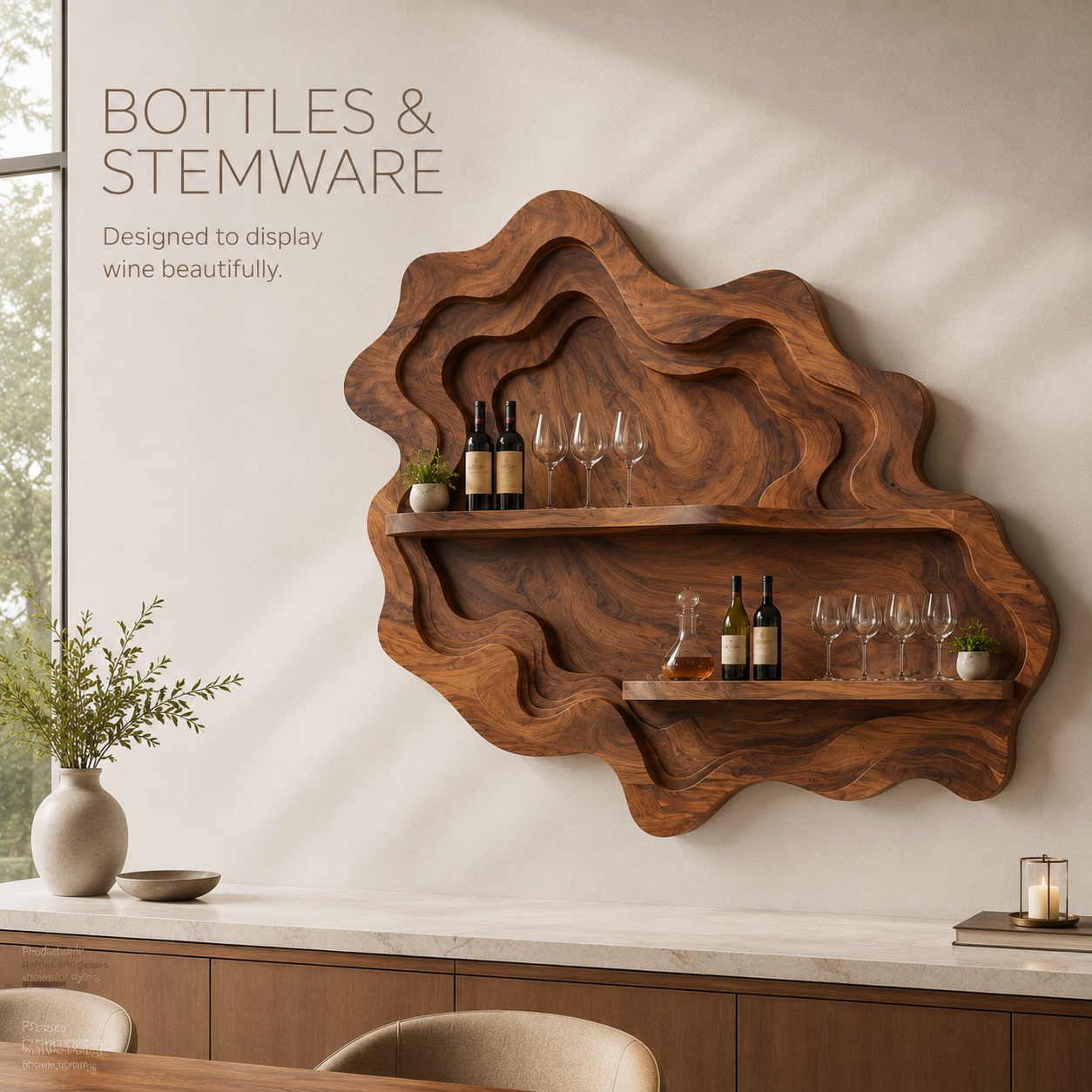 Solid Wood Wall Wine Rack with Glass Holder - Wave - product image 07