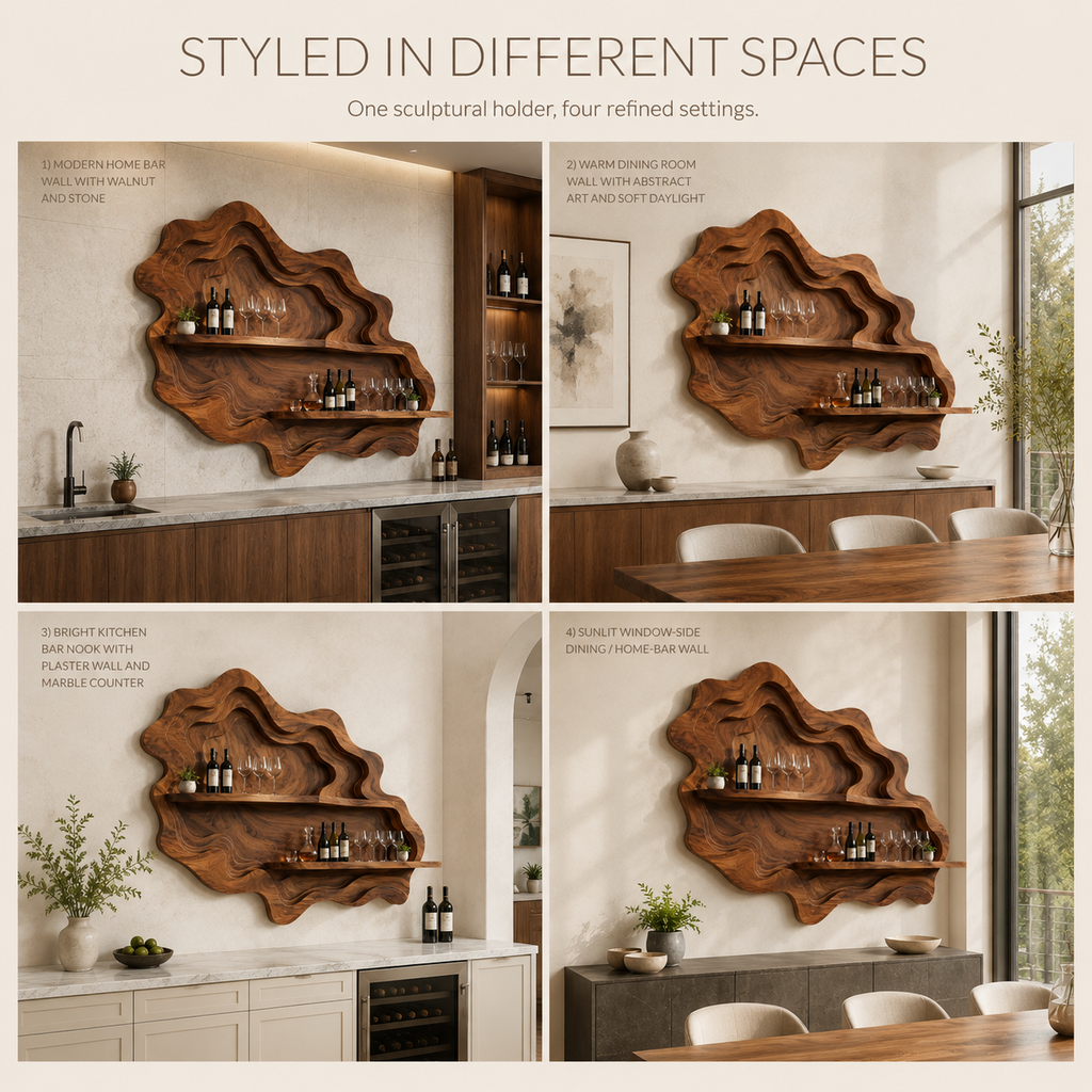 Solid Wood Wall Wine Rack with Glass Holder - Wave - product image 10