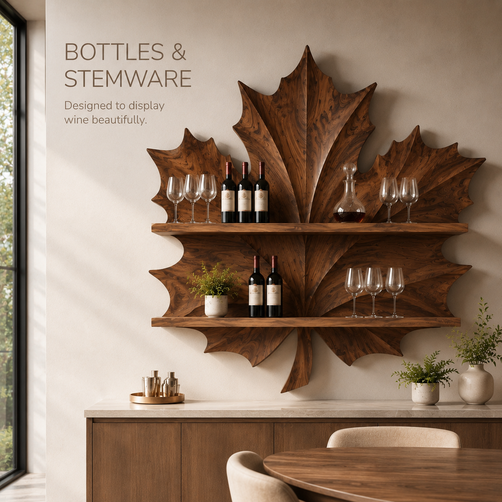 Solid Wood Wall Wine Rack with Glass Holder - Cellular - product image 03