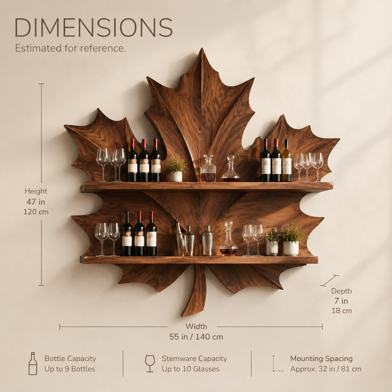 Solid Wood Wall Wine Rack with Glass Holder - Cellular - product image 08