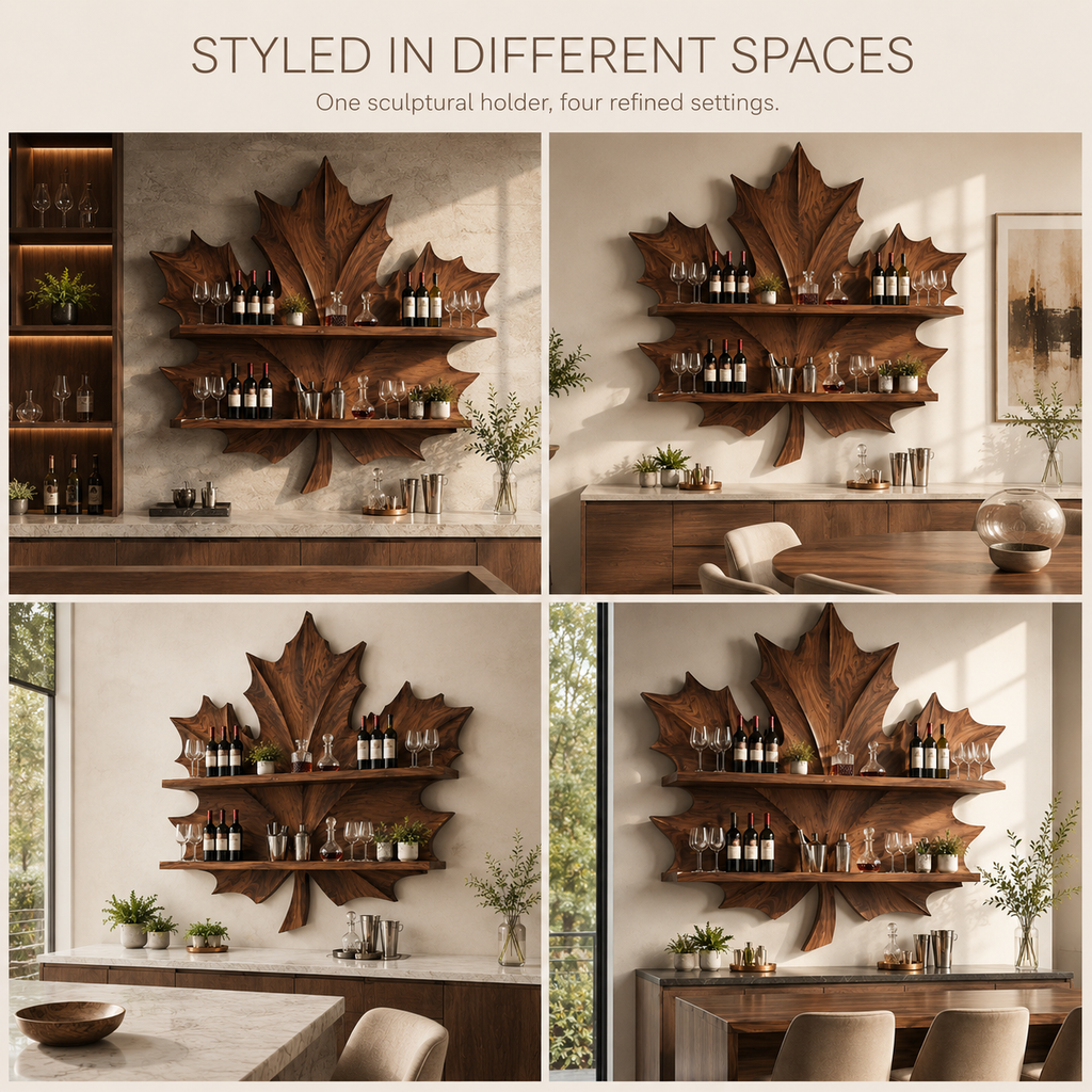 Solid Wood Wall Wine Rack with Glass Holder - Cellular - product image 10