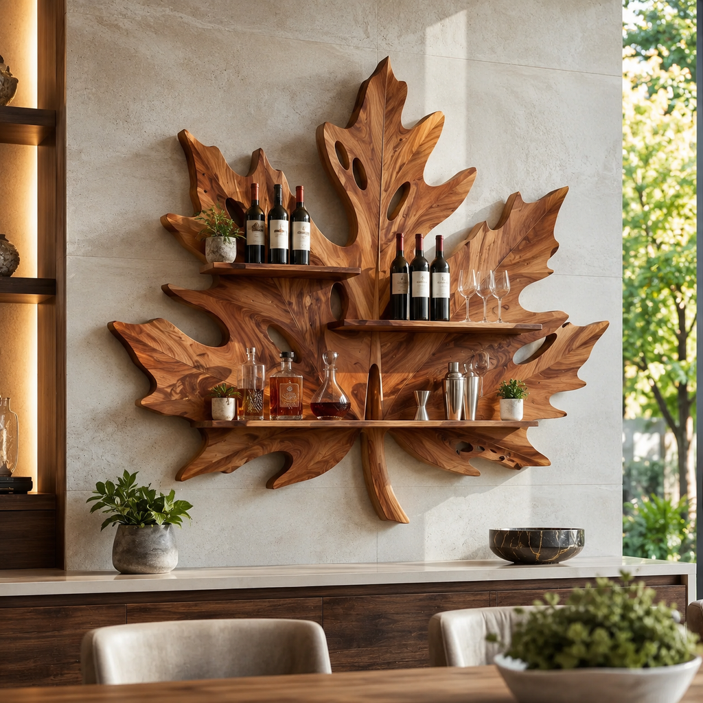 Solid Wood Wall Wine Rack with Glass Holder - Branch Form - main view