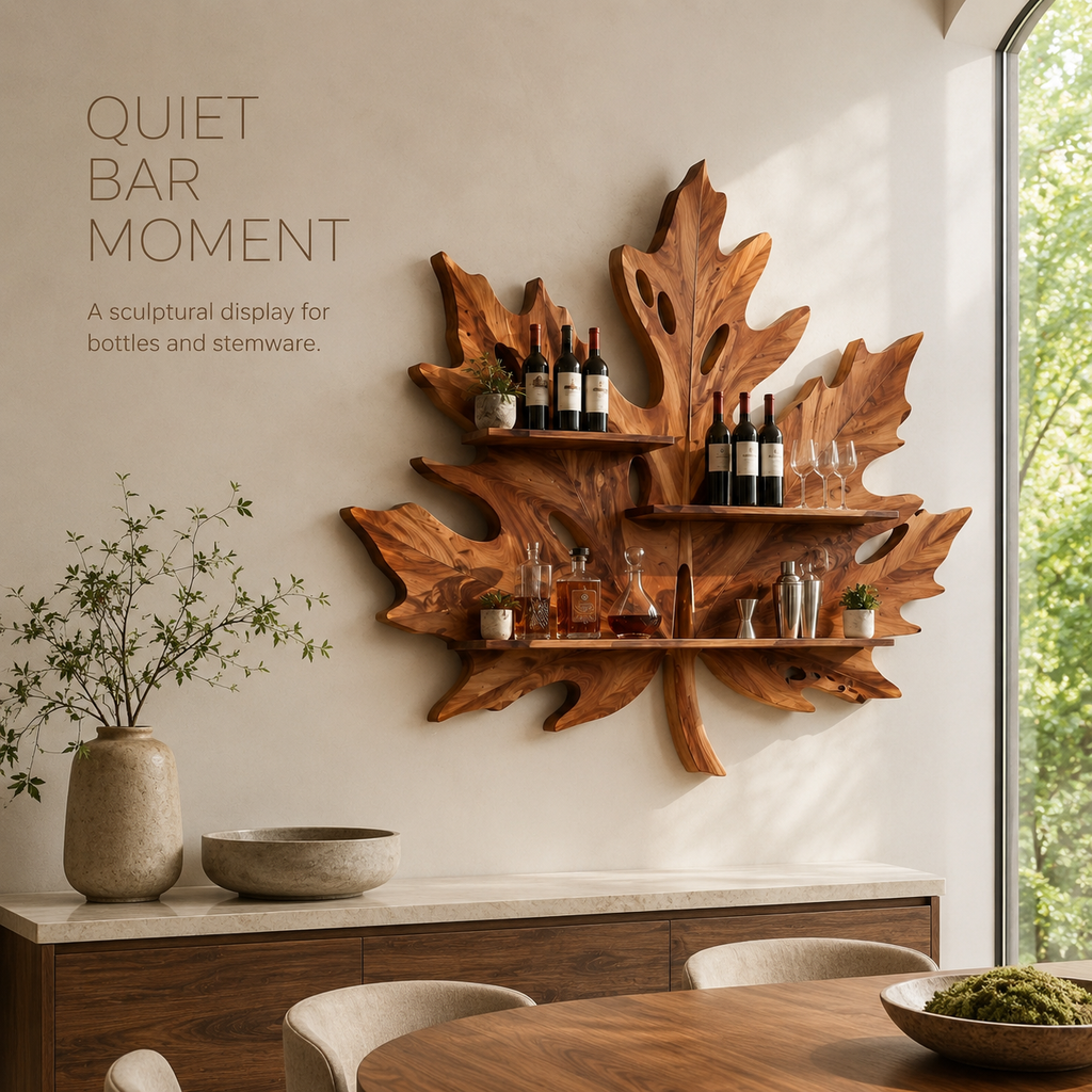 Solid Wood Wall Wine Rack with Glass Holder - Branch Form - product image 02