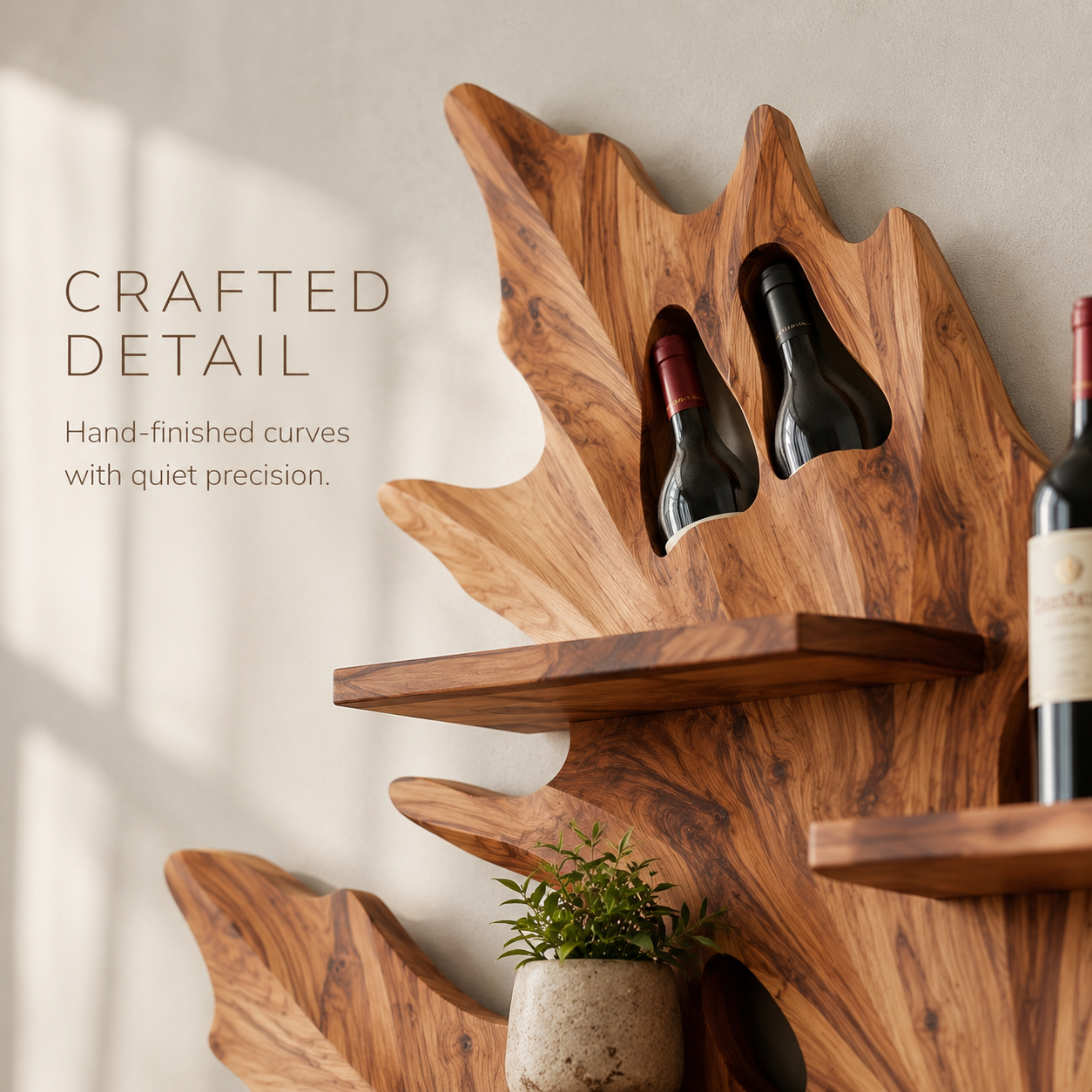 Solid Wood Wall Wine Rack with Glass Holder - Branch Form - product image 06