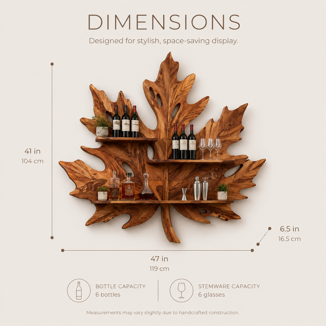 Solid Wood Wall Wine Rack with Glass Holder - Branch Form - product image 08