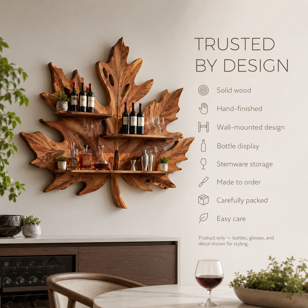 Solid Wood Wall Wine Rack with Glass Holder - Branch Form - product image 09