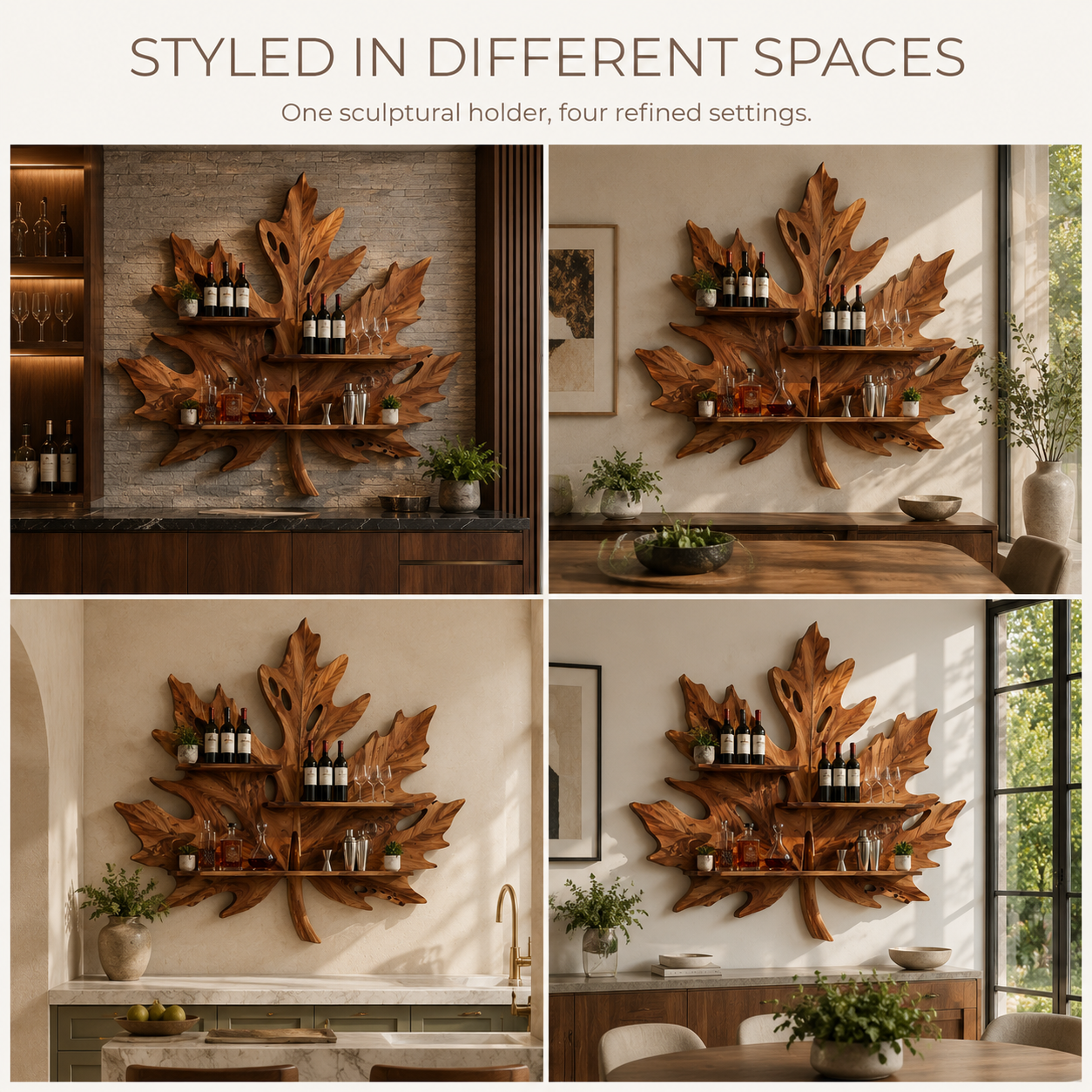 Solid Wood Wall Wine Rack with Glass Holder - Branch Form - product image 10