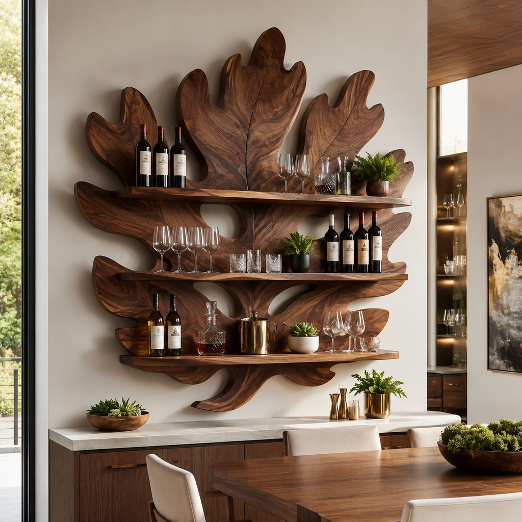 Solid Wood Wall Wine Rack with Glass Holder - Arched - main view