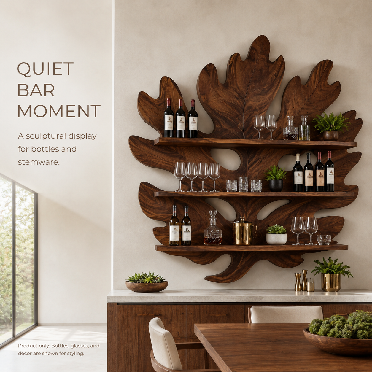 Solid Wood Wall Wine Rack with Glass Holder - Arched - product image 02