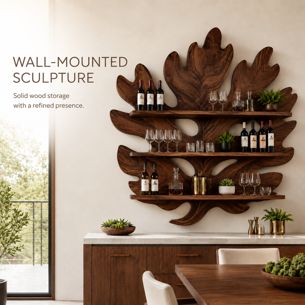 Solid Wood Wall Wine Rack with Glass Holder - Arched - product image 03