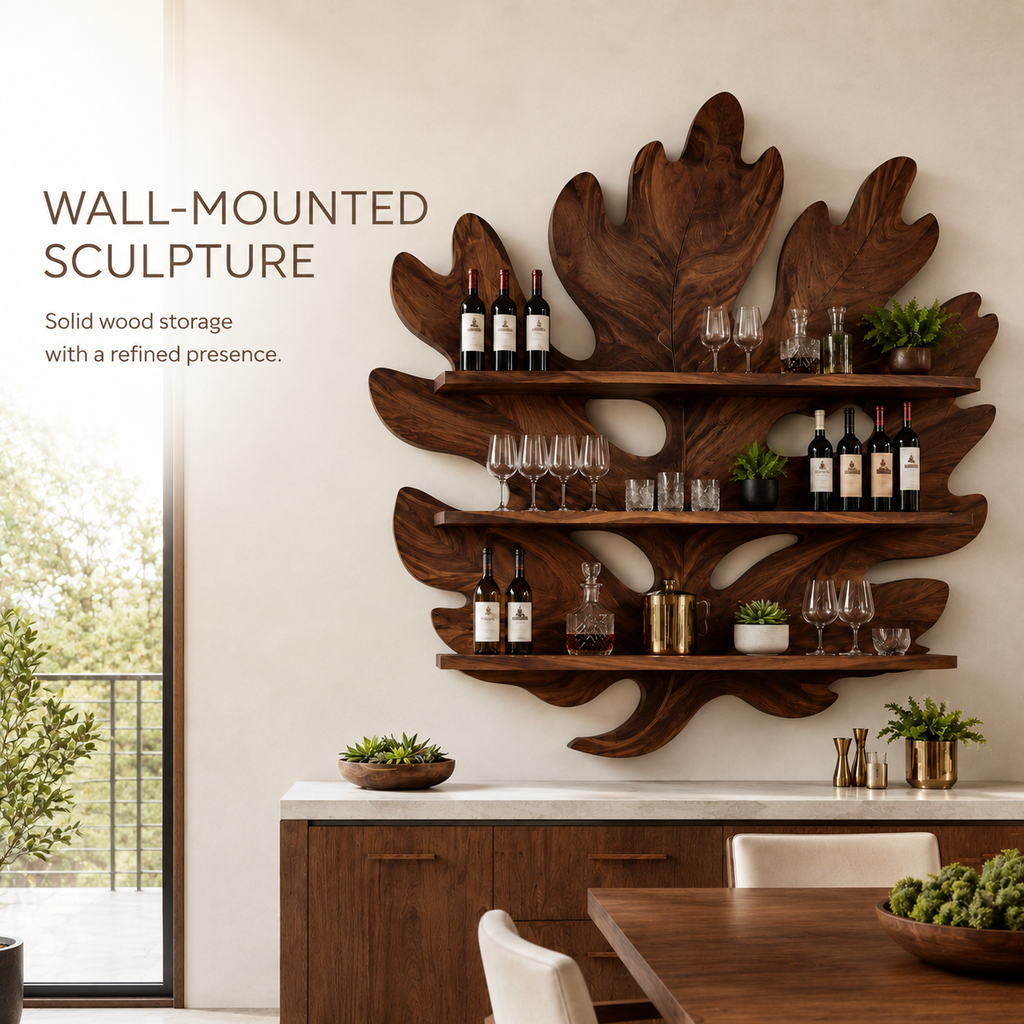 Solid Wood Wall Wine Rack with Glass Holder - Arched - product image 03