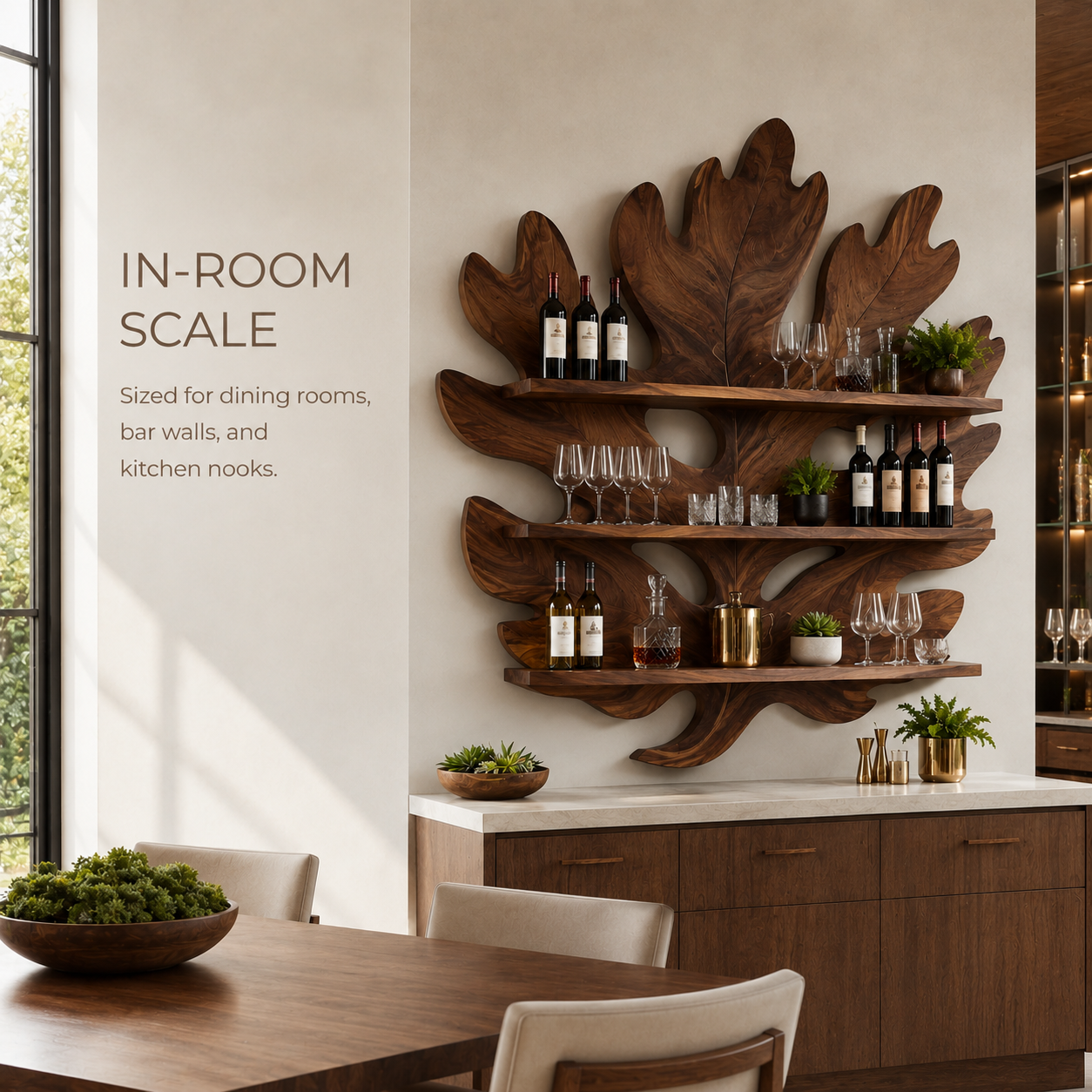 Solid Wood Wall Wine Rack with Glass Holder - Arched - product image 04