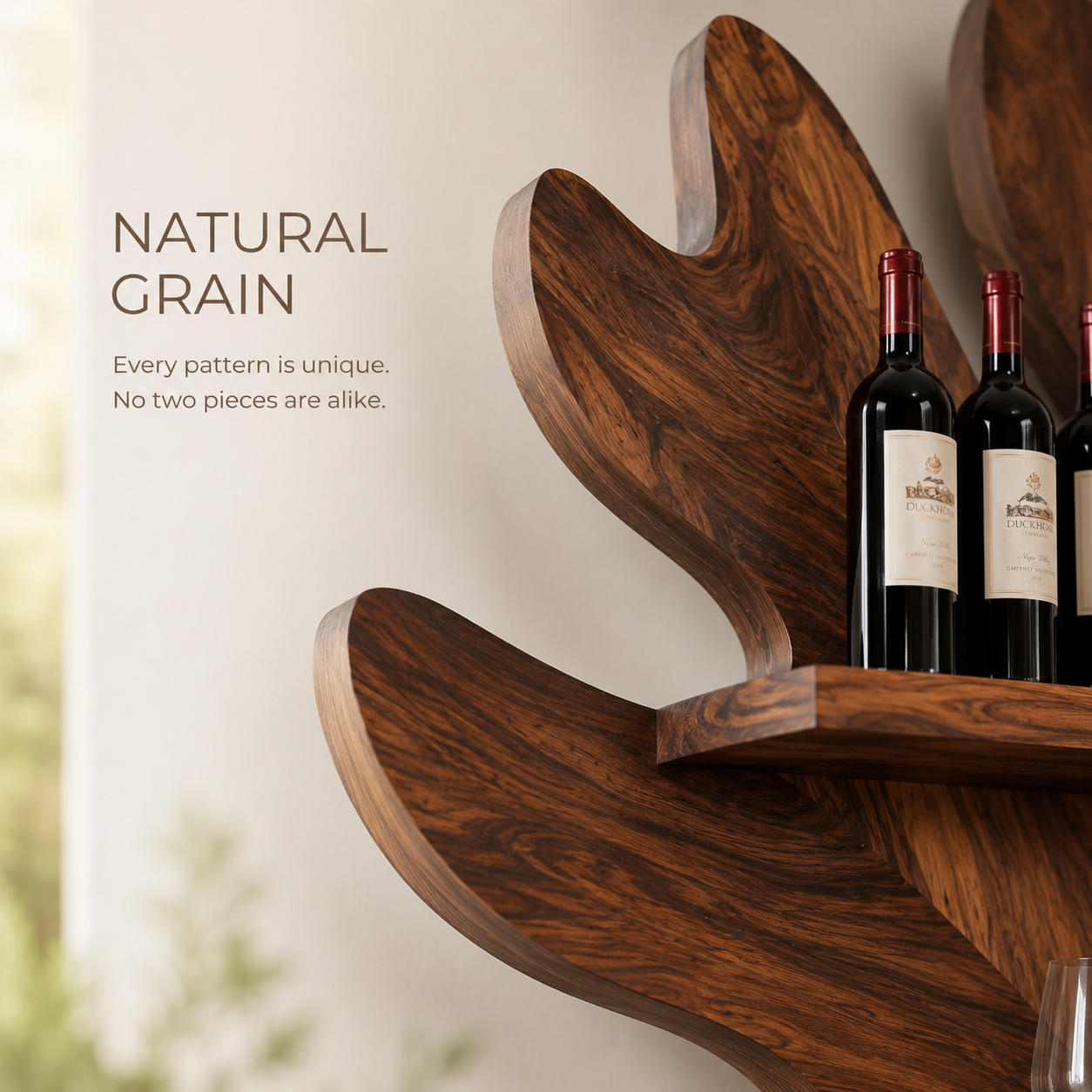 Solid Wood Wall Wine Rack with Glass Holder - Arched - product image 05