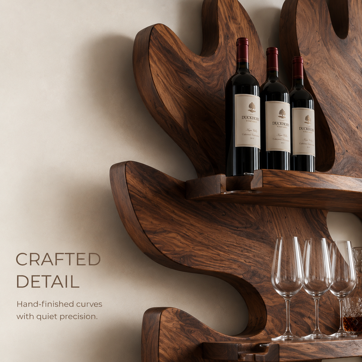 Solid Wood Wall Wine Rack with Glass Holder - Arched - product image 06