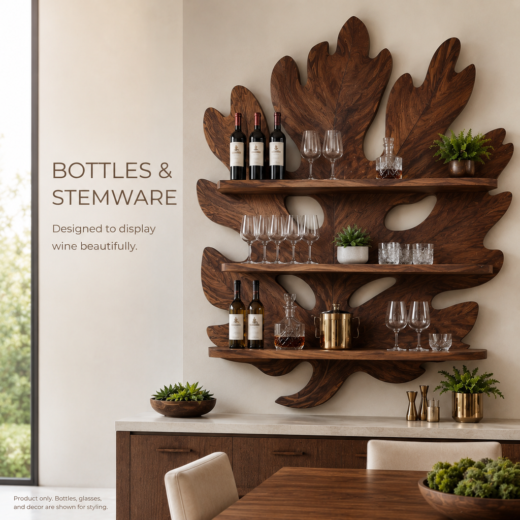 Solid Wood Wall Wine Rack with Glass Holder - Arched - product image 07