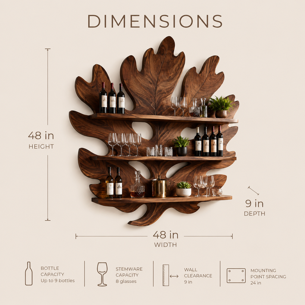 Solid Wood Wall Wine Rack with Glass Holder - Arched - product image 08