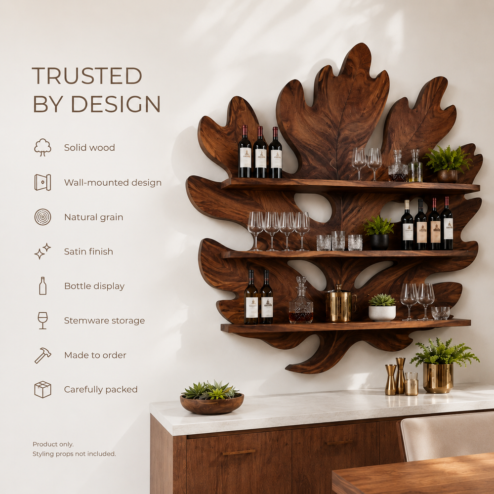 Solid Wood Wall Wine Rack with Glass Holder - Arched - product image 09