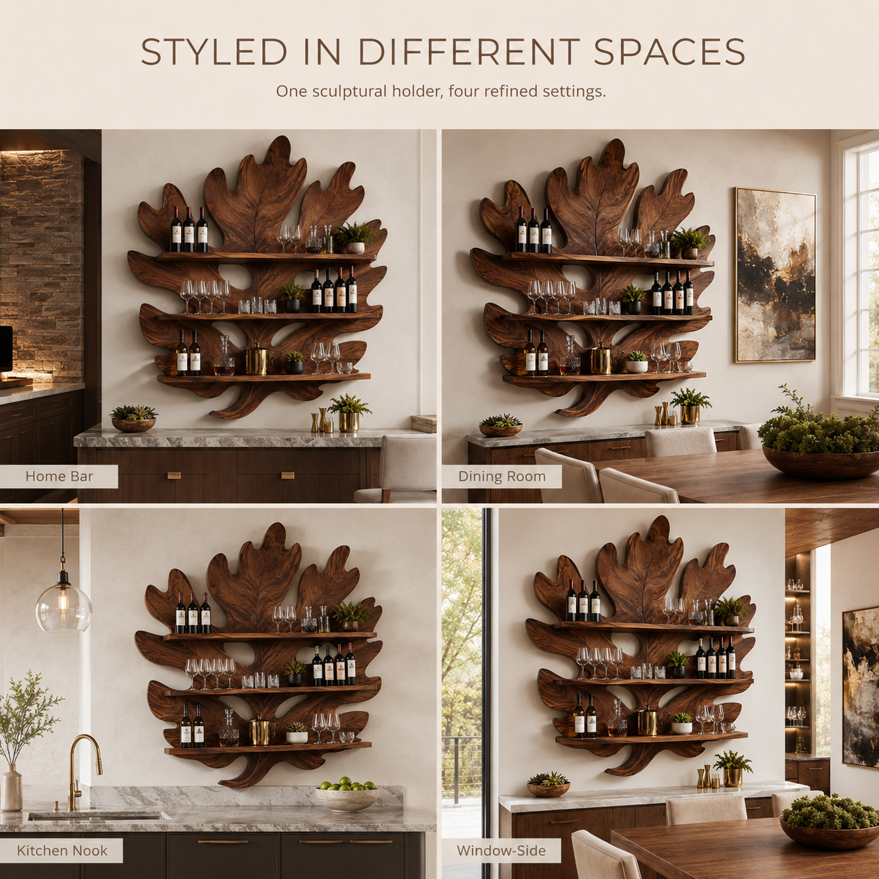 Solid Wood Wall Wine Rack with Glass Holder - Arched - product image 10
