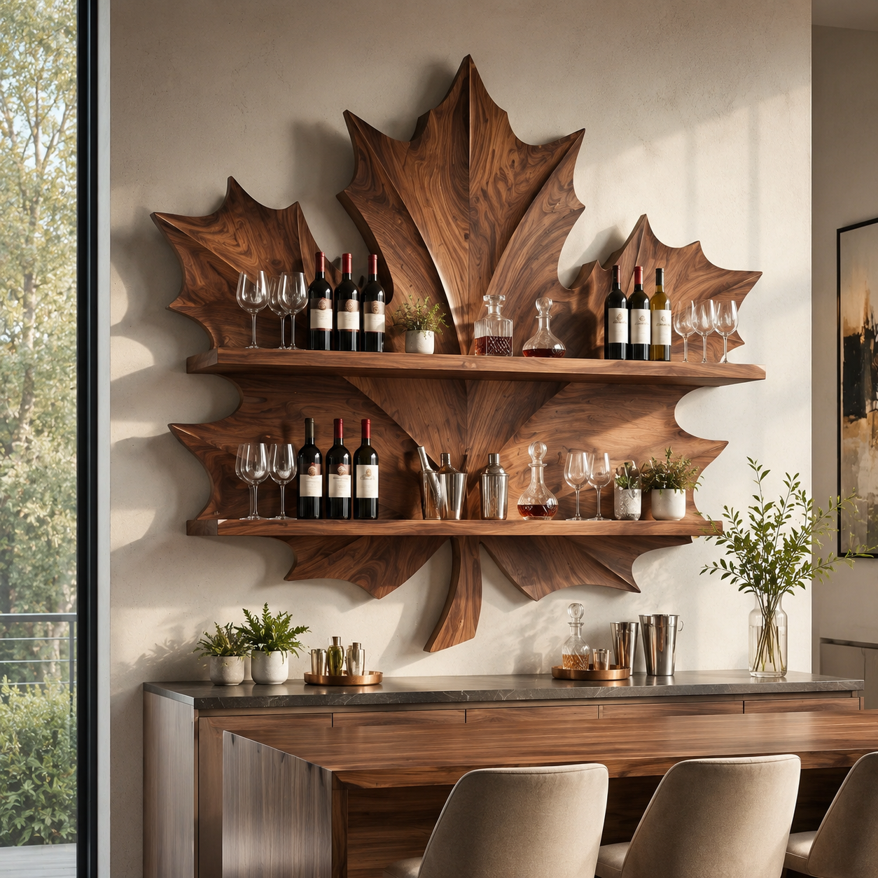 Solid Wood Wall Wine Rack with Glass Holder - Crescent - main view