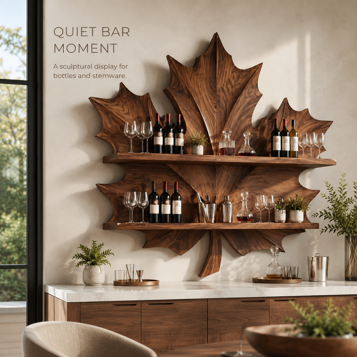 Solid Wood Wall Wine Rack with Glass Holder - Crescent - product image 02