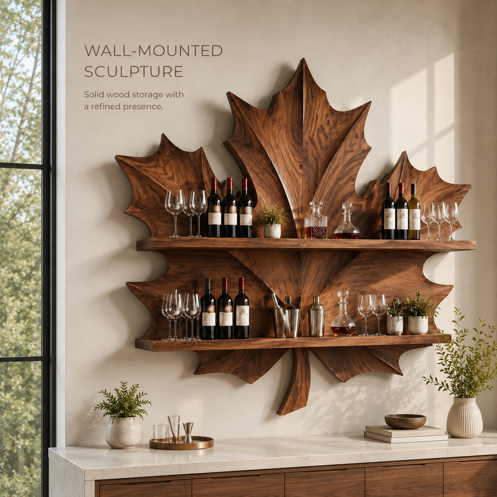 Solid Wood Wall Wine Rack with Glass Holder - Crescent - product image 03