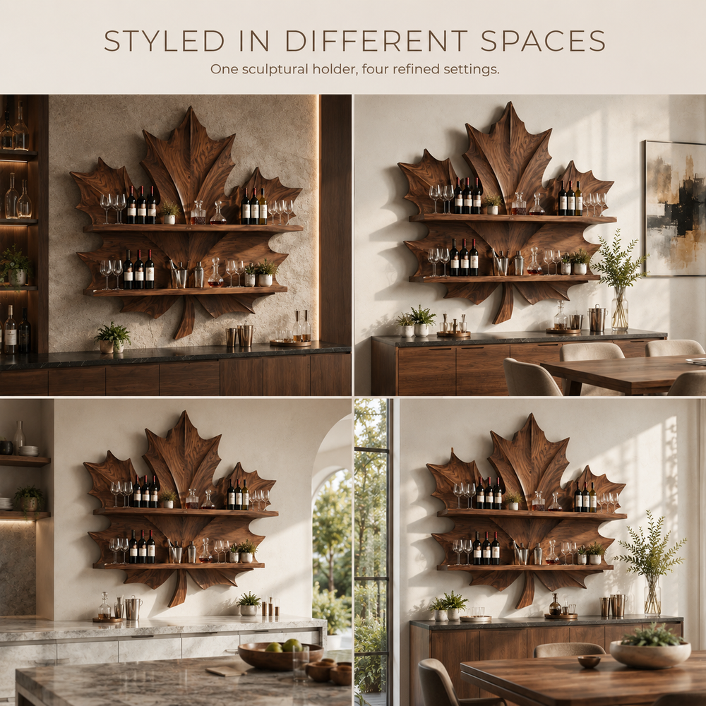 Solid Wood Wall Wine Rack with Glass Holder - Crescent - product image 11