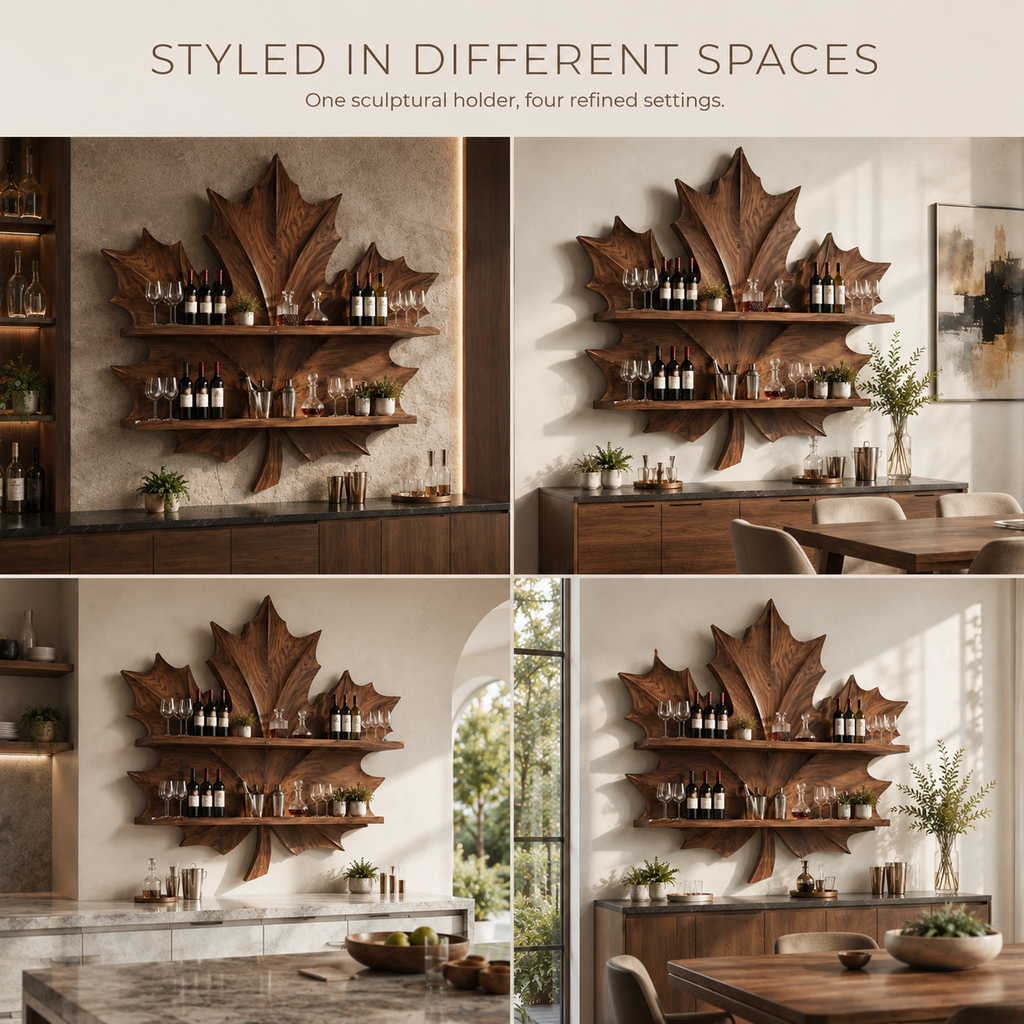 Solid Wood Wall Wine Rack with Glass Holder - Crescent - product image 11