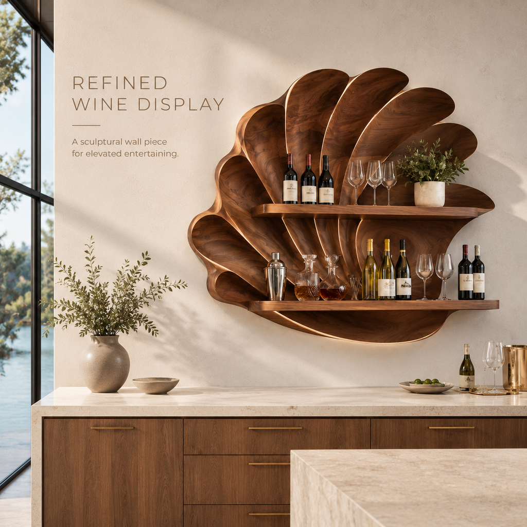 Solid Wood Wall Wine Rack with Glass Holder - Gallery Rail - product image 02