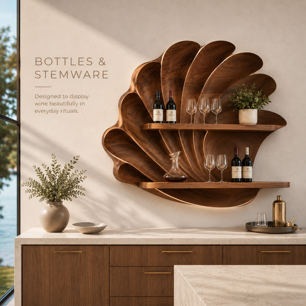 Solid Wood Wall Wine Rack with Glass Holder - Gallery Rail - product image 07