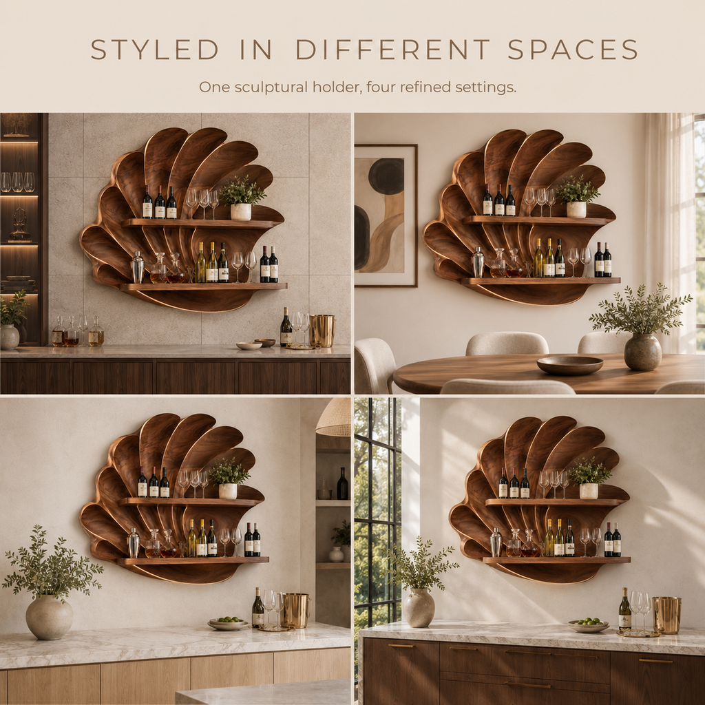 Solid Wood Wall Wine Rack with Glass Holder - Gallery Rail - product image 09