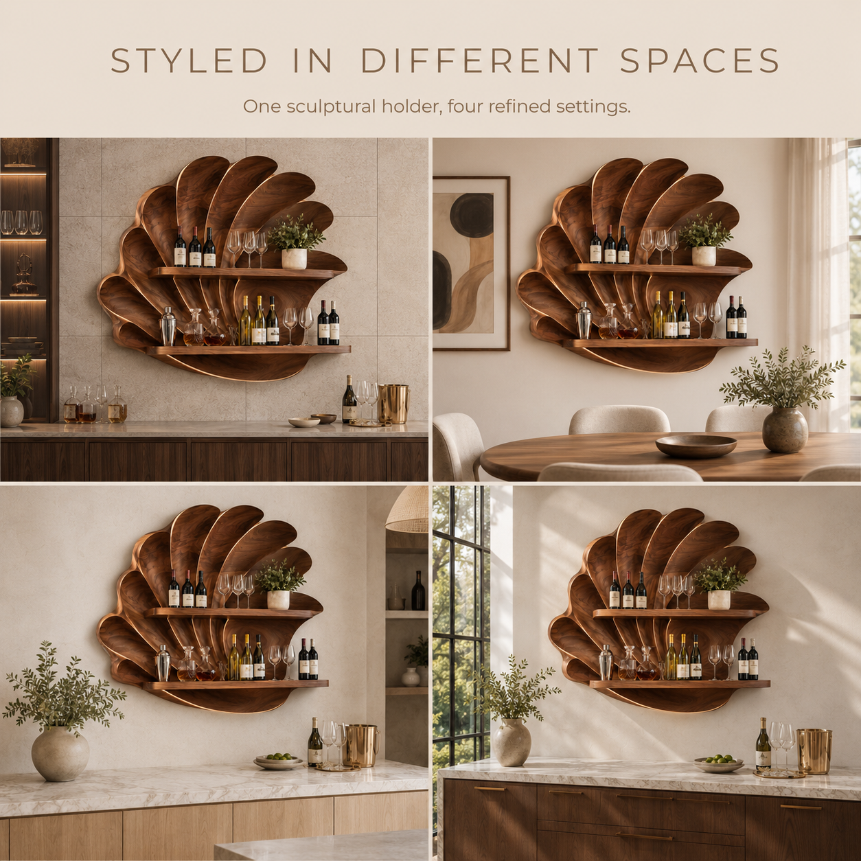Solid Wood Wall Wine Rack with Glass Holder - Gallery Rail - product image 09