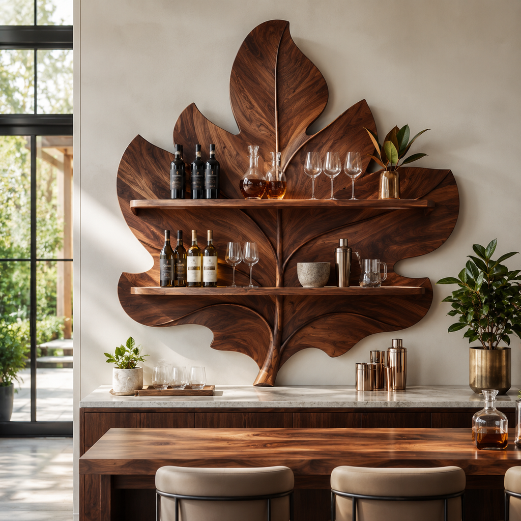 Solid Wood Wall Wine Rack with Glass Holder - Live Edge - main view