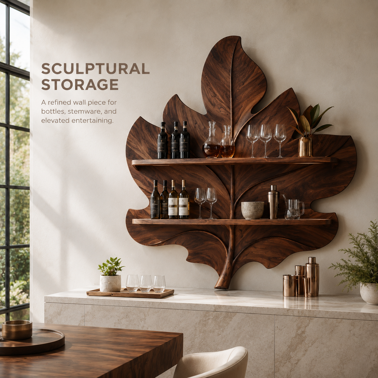 Solid Wood Wall Wine Rack with Glass Holder - Live Edge - product image 02