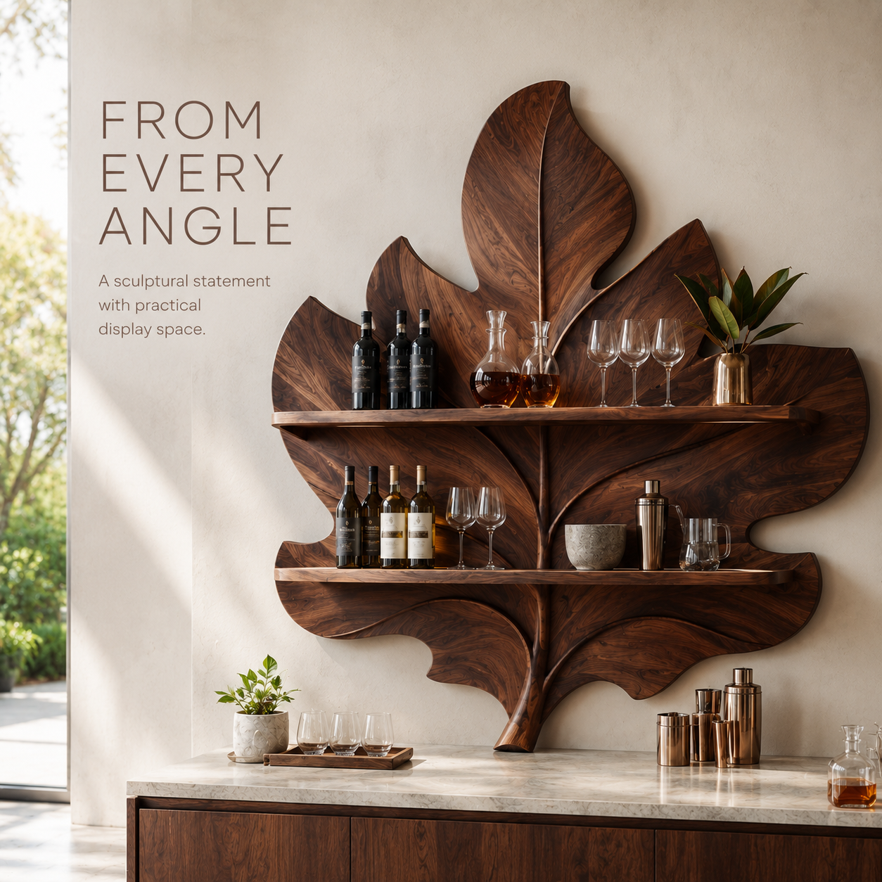 Solid Wood Wall Wine Rack with Glass Holder - Live Edge - product image 03