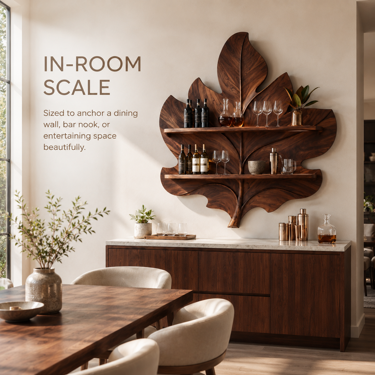 Solid Wood Wall Wine Rack with Glass Holder - Live Edge - product image 04