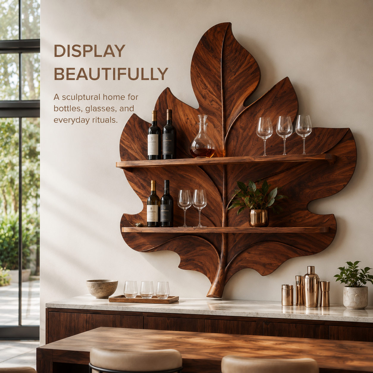 Solid Wood Wall Wine Rack with Glass Holder - Live Edge - product image 07