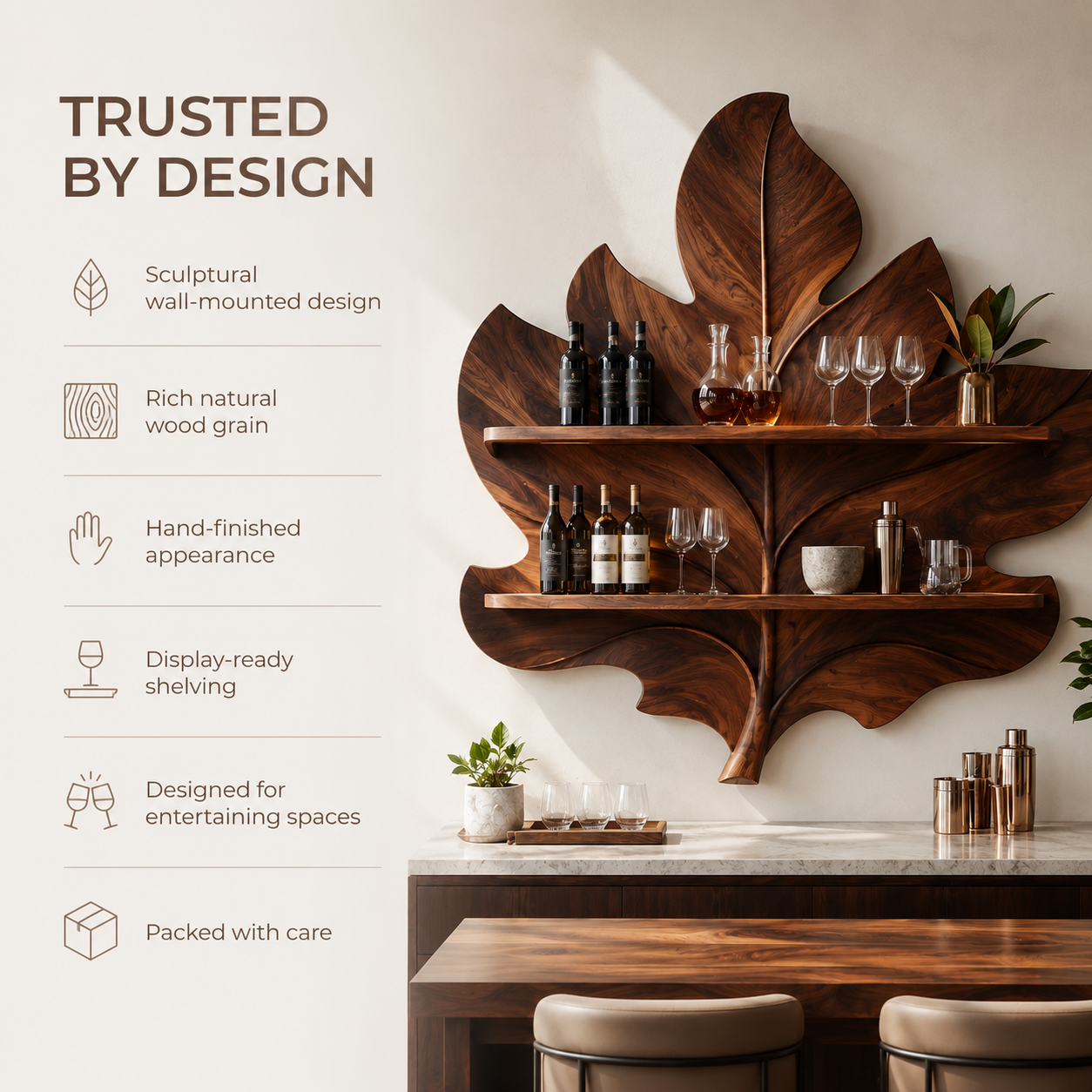 Solid Wood Wall Wine Rack with Glass Holder - Live Edge - product image 09