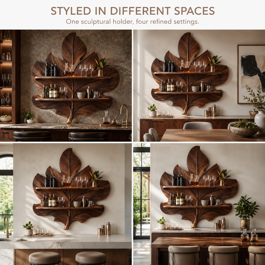 Solid Wood Wall Wine Rack with Glass Holder - Live Edge - product image 11