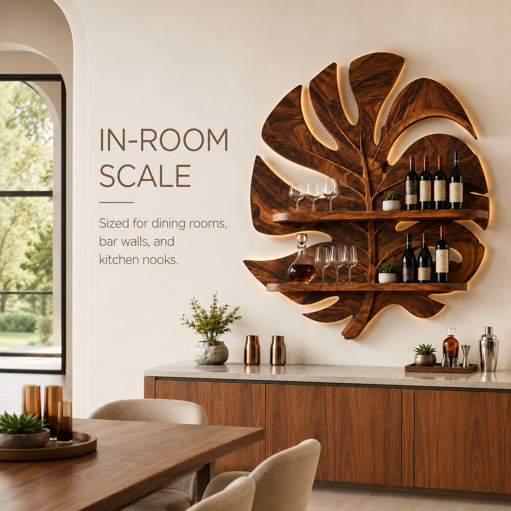 Solid Wood Wall Wine Rack with Glass Holder - Ribbed Wave - product image 04